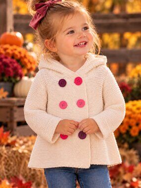 First Impressions Play Girls Hooded Knit Cardigan Sweater 24 Mos White Colorful